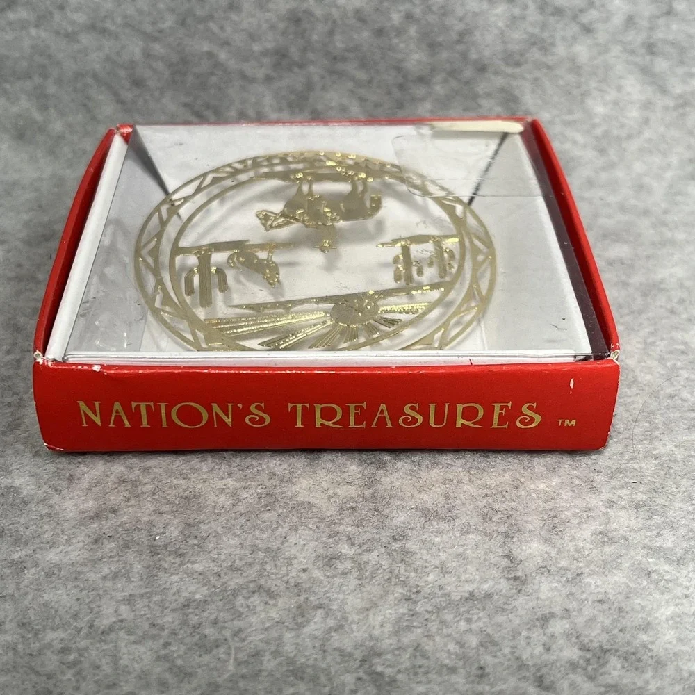 Nevada Ornament Gold‎ Metal Cowboy Horse Desert Christmas Nations Treasures Box